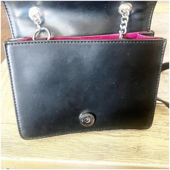 French Connection Quilted Square Shoulder Bag Chain Strap Sm Black Faux Leather - Picture 6 of 9